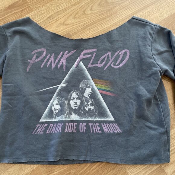Pink Floyd "Dark Side" Size XS Cropped Lightweight Sweatshirt Gray Off Shoulder - Picture 2 of 7
